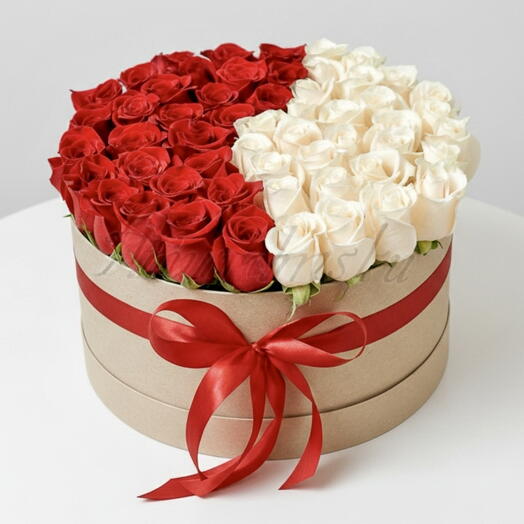 Eternal Passion – 51 Red   White Roses in a Box