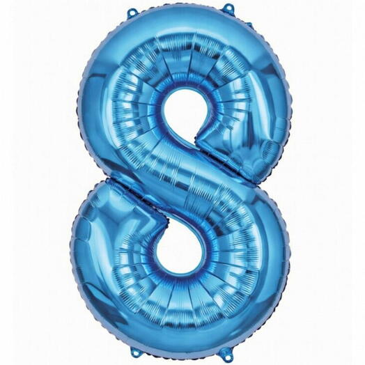 Синий фольгированный шар-цифра восемь (заполнен гелием)