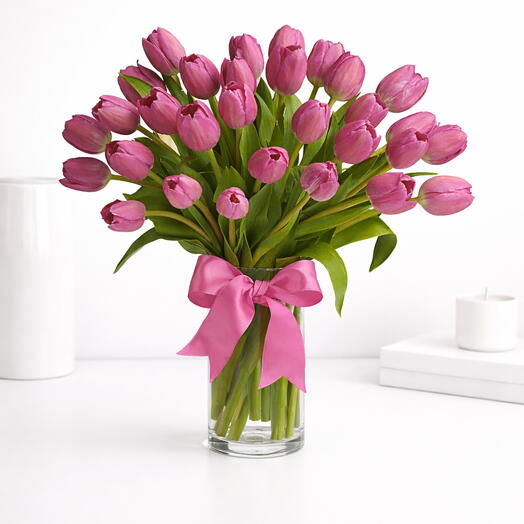 Pink Tulip Grace in Glass Vase