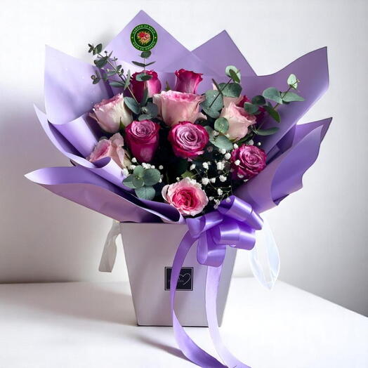Royal Blush 11Pink   Purple Roses in White Box