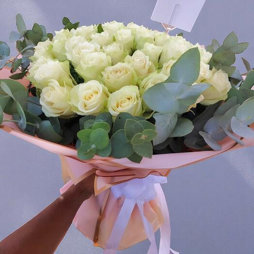 51pcs white rose bouquet