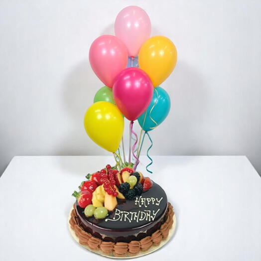 Choco Joy Delight – Chocolate Fruit Cake with Balloons Combo