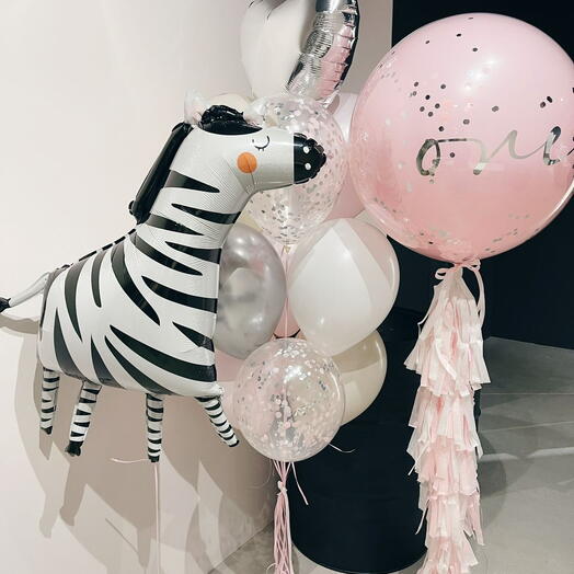 Zebra Pink Cloud Helium Balloon Set
