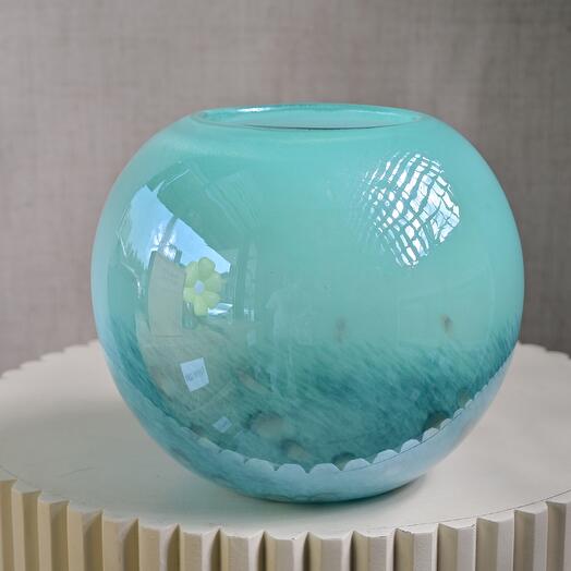 Aqua Round Glass Vase  6972