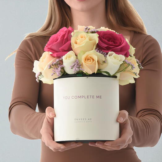 Элегантная микс-композиция - Коробка цветов «Ты дополняешь меня»
