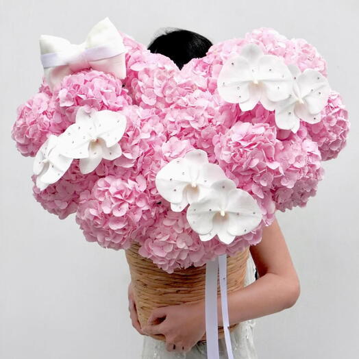 Инкрустированная - роскошная корзина с гортензией и инкрустированной орхидеей