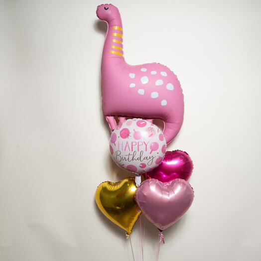 Розовый брахиозавр С Днём Рождения Набор фольгированных шаров 7358