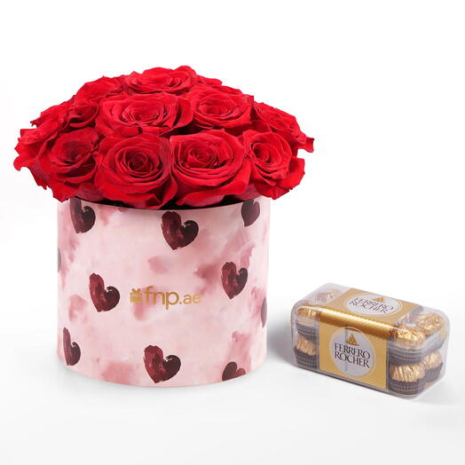 Luxe Red Rose Box with Ferrero Rocher Combo
