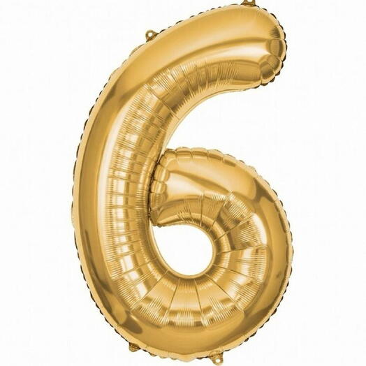 Золотой фольгированный шар-цифра 6 (на гелии)