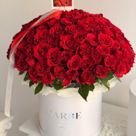 Rosas rojas en caja blanca con 151 unidades V106