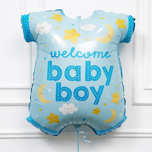 Welcome Baby Boy Cute Blue Dress Foil Balloon