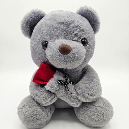 Gray Teddy with Rose