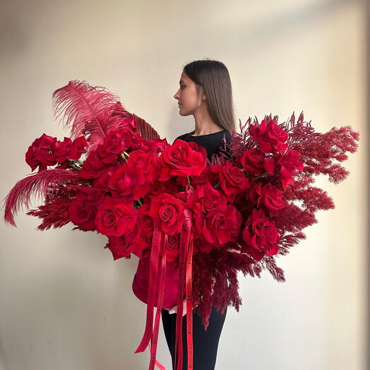 Red flowers in a box Love bird