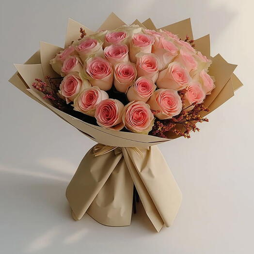 Gentle Blush: 31 Soft Pink Roses Bouquet | Rustic Elegance Dubai