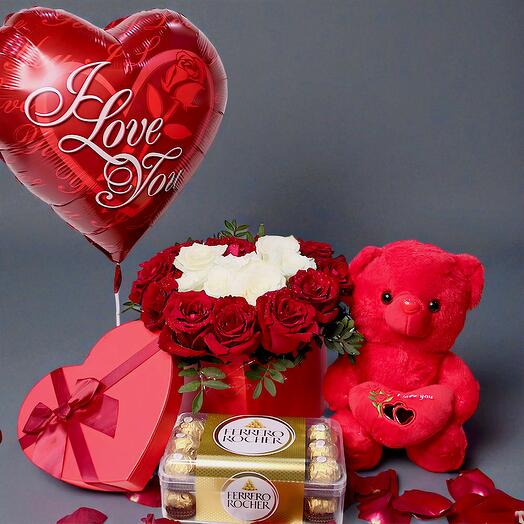 Red N White Heart Box Complete Combo