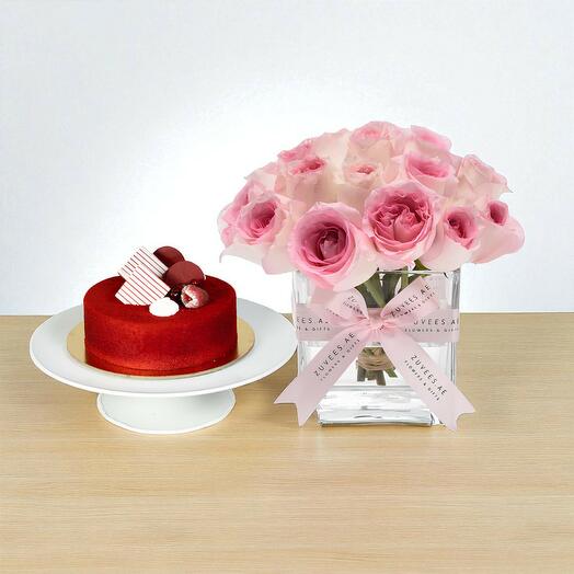 Mandala Pink Roses Vase   Red Velvet Cake