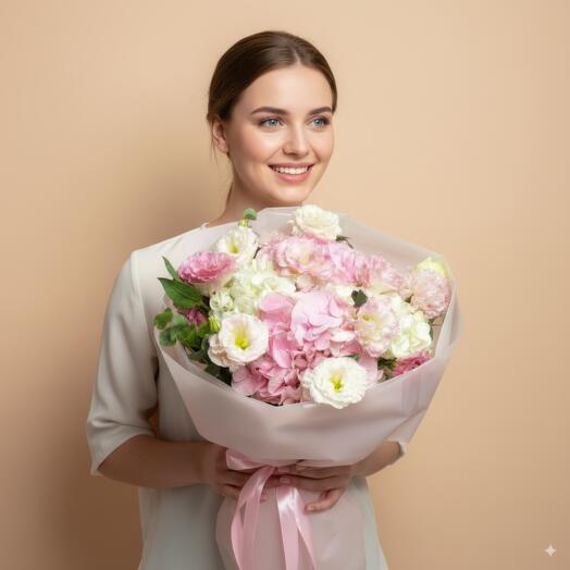 Pink Lisanthus N Hydrangea Bouquet