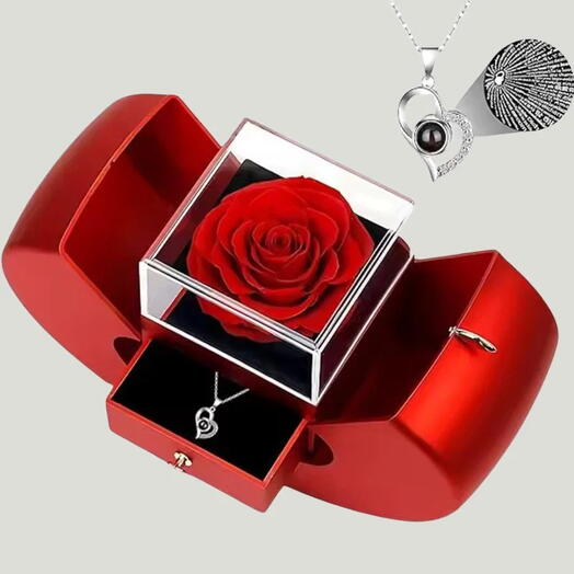 Red Preserved Rose with Necklace