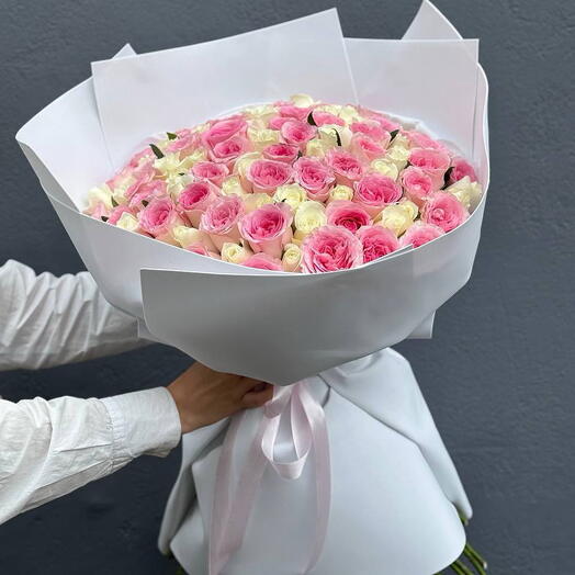 Мудрость _ 51Розовый и кремовый 50Белый роскошный букет для годовщины или дня рождения