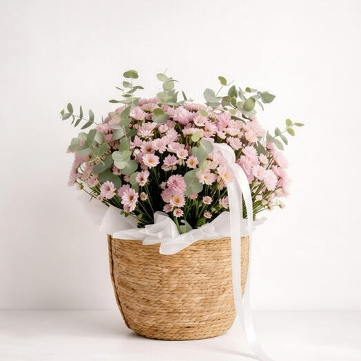 Корзина с розовыми маргаритками
