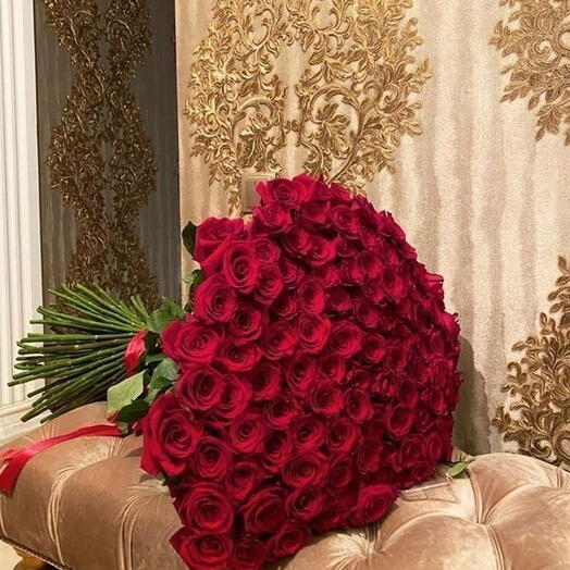 Bouquet de 101 roses rouges impériales - Déballé