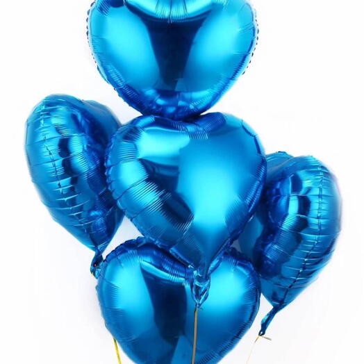5 globos metalizados en forma de corazón azules-1484