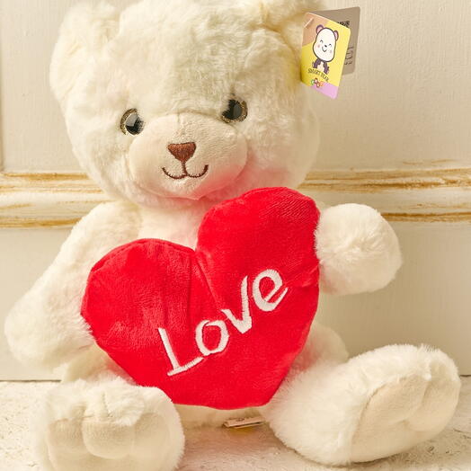 Snuggles Teddy Bear with Red Heart - Cream Color