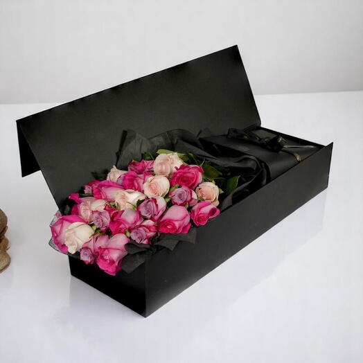 Fresh roses in a Long Box