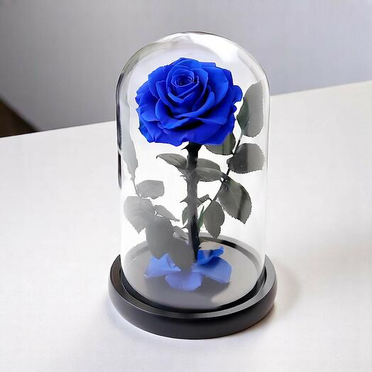 Blue For Ever Rose With Glass Dom