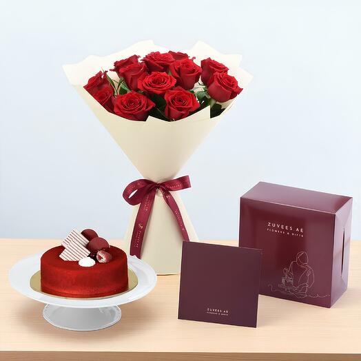 Букет «Вечная любовь» из 12 роз с тортом