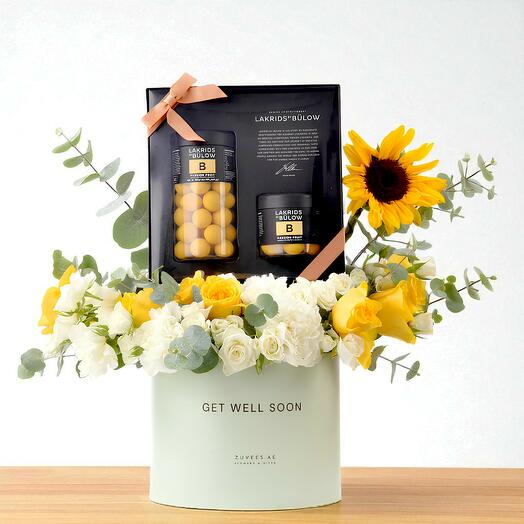 Солнечный комфорт цветочная коробка скорейшего выздоровления с Lakrids by Bulow