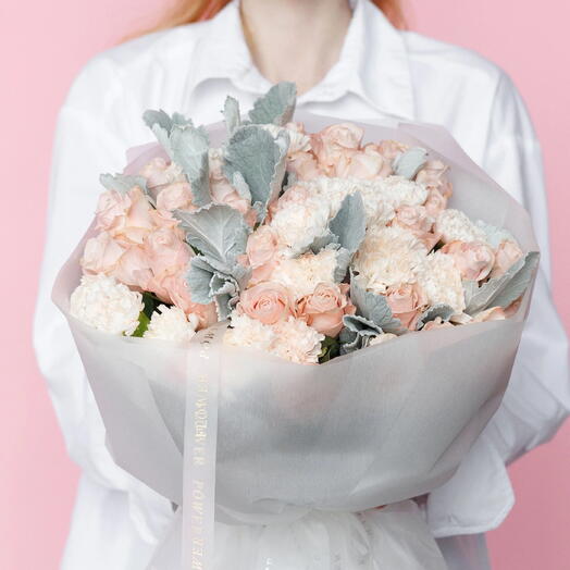 Dedication: Large Bouquet of Blush Roses and Carnations