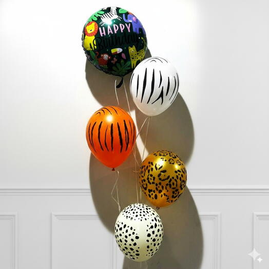 Набор фольгированных шаров С Днем Рождения Джунгли(5 шт.)