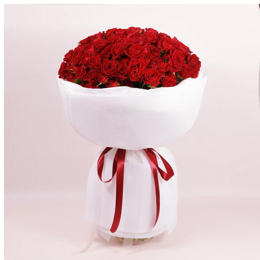 Showoff – 69 red spray roses in white wrap | luxury red bouquet | anniversary gift | birthday flowers | premium romantic bouquet