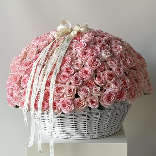 Basket of Ohara pink rose ( 300 pcs, WOW-effect)