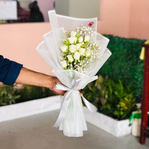 White Baby Roses Small Bouquet HPF206