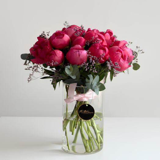 Premium Pink Peonies Vase 21 Stems