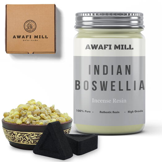 AWAFI MILL Индийский ладан Boswellia serrata | Треугольные угольные таблетки - Флакон 100 грамм с 20 угольными таблетками