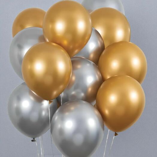 Серебряные и золотые гелиевые шары 15шт