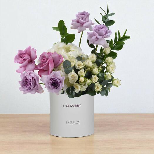 Лавандовые мечты — коробка цветов «Прости»