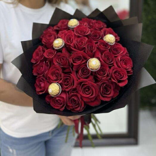 Bouquet de chocolats et de fleurs