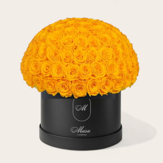 99 Yellow Premium Rose Luxurious HATBOX Arrangement