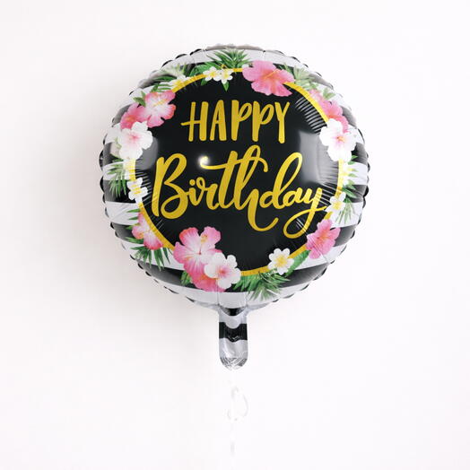 Фольгированный шар «С Днём Рождения» с цветочным рисунком